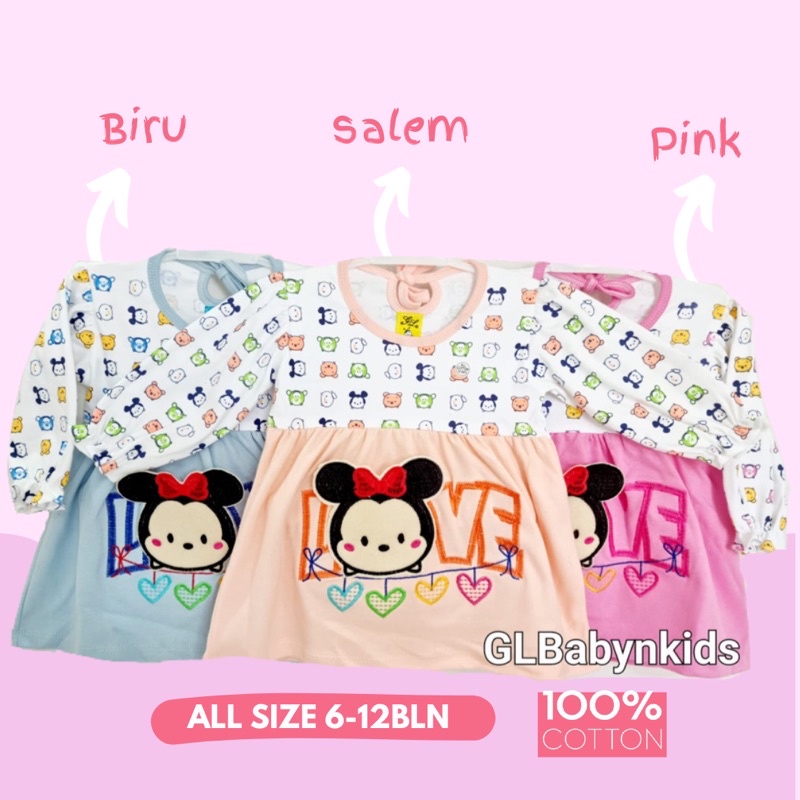 Rok Dress Bayi Lengan Panjang Bordir Minie Tsum Tsum All Size 6-12 Bulan SNI [Ecer]