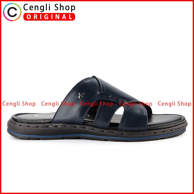 PLAYBOY SANDAL KULIT CASUAL PRIA ORIGINAL TERBARU BIRU NAVY PLD8