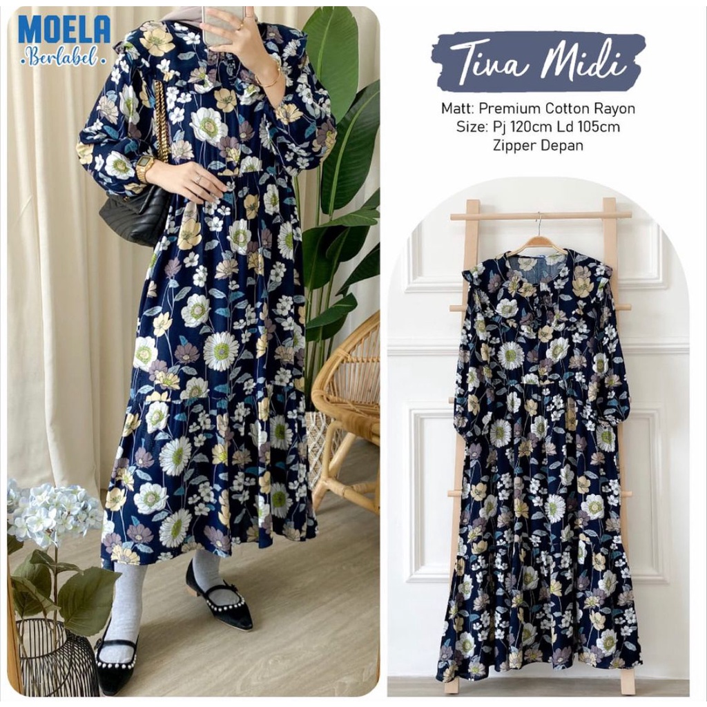 Tiva Midi Dress Busui / Midi Dress Moela / Curve Midi Dress / Tunik Midi / Korean Midi Dress / Flowe