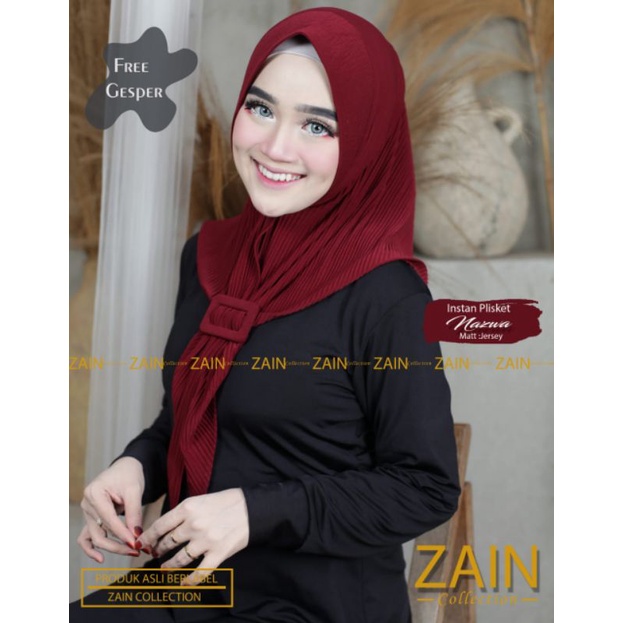 Jilbab Instan Plisket Nazwa Free Belt Ori Zain Collection-Marun