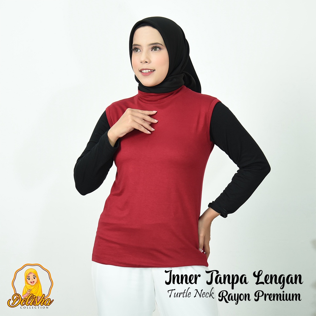 Baju Manset Tanpa Lengan Wanita Turtle Neck Rayon Premium Standard &amp; Jumbo Lekbong Sleeveless By : Islah / Manset Yukensi Wanita Turtle Neck Tank Top Wanita Basic Atasan