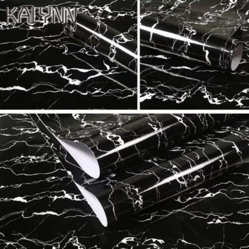 Wallpaper stiker dinding Motif Marmer Hitam Glossy