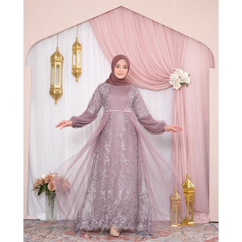 Gamis Terbaru Kartini Dress Tile Bordir Mix Tile Polos / Gamis Pesta Super Mewah / Dress Kondangan /