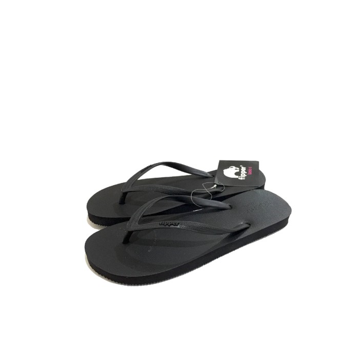 Termurah & Terlaris Sandal Fipper Basic / Sendal Jepit / Sendal Pantai Full Black - Hitam 45