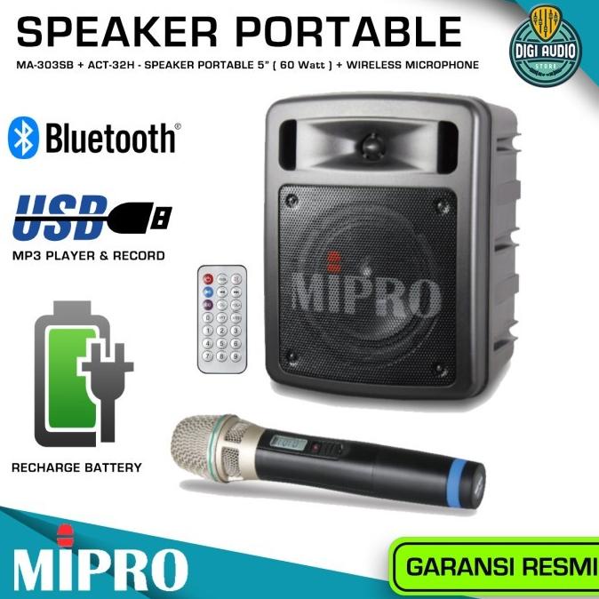 SPEAKER PORTABLE BLUETOOTH + 2 MIC WIRELESS MICROPHONE MIPRO MA303DB SDF651651E