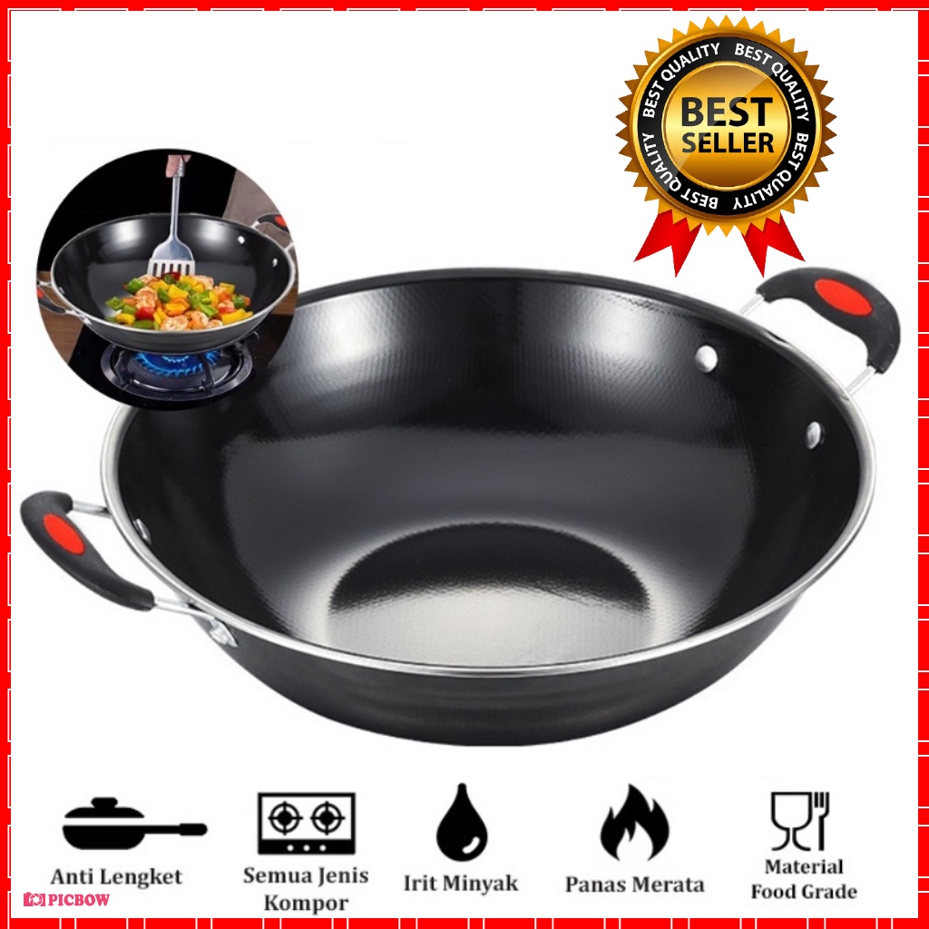 COD MURAH WAJAN TEFLON ANTI LENGKET TEBAL TAHAN API 32cm Penggorengan Kuali Wok Pan Panci Kenceng Wajan Cekung Alat Masak Wajan Dapur Anti Gores Wajan Enamel