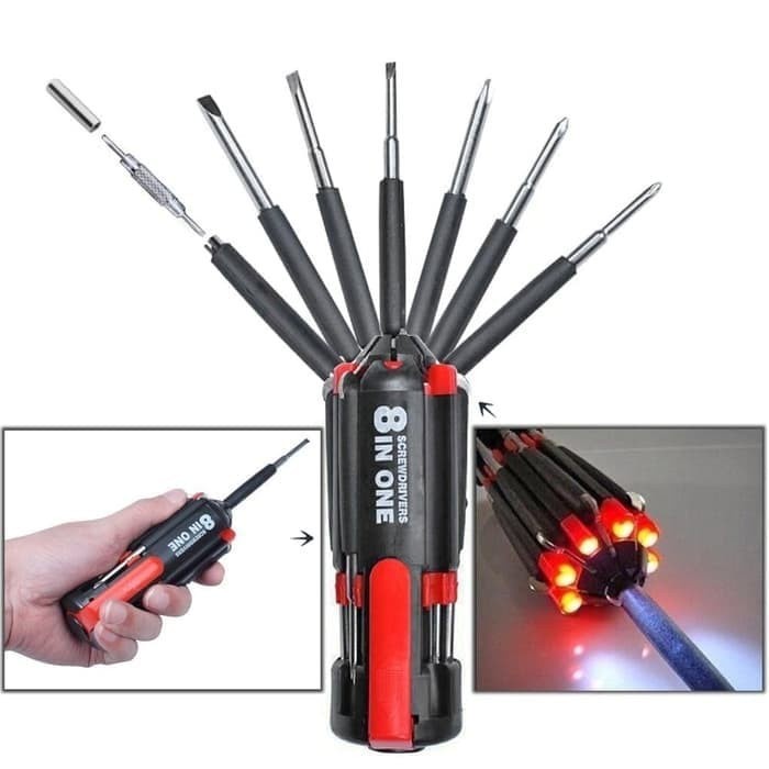 Obeng Set 8in1 Multi Screwdriver Tools - Obeng Senter Multifungsi