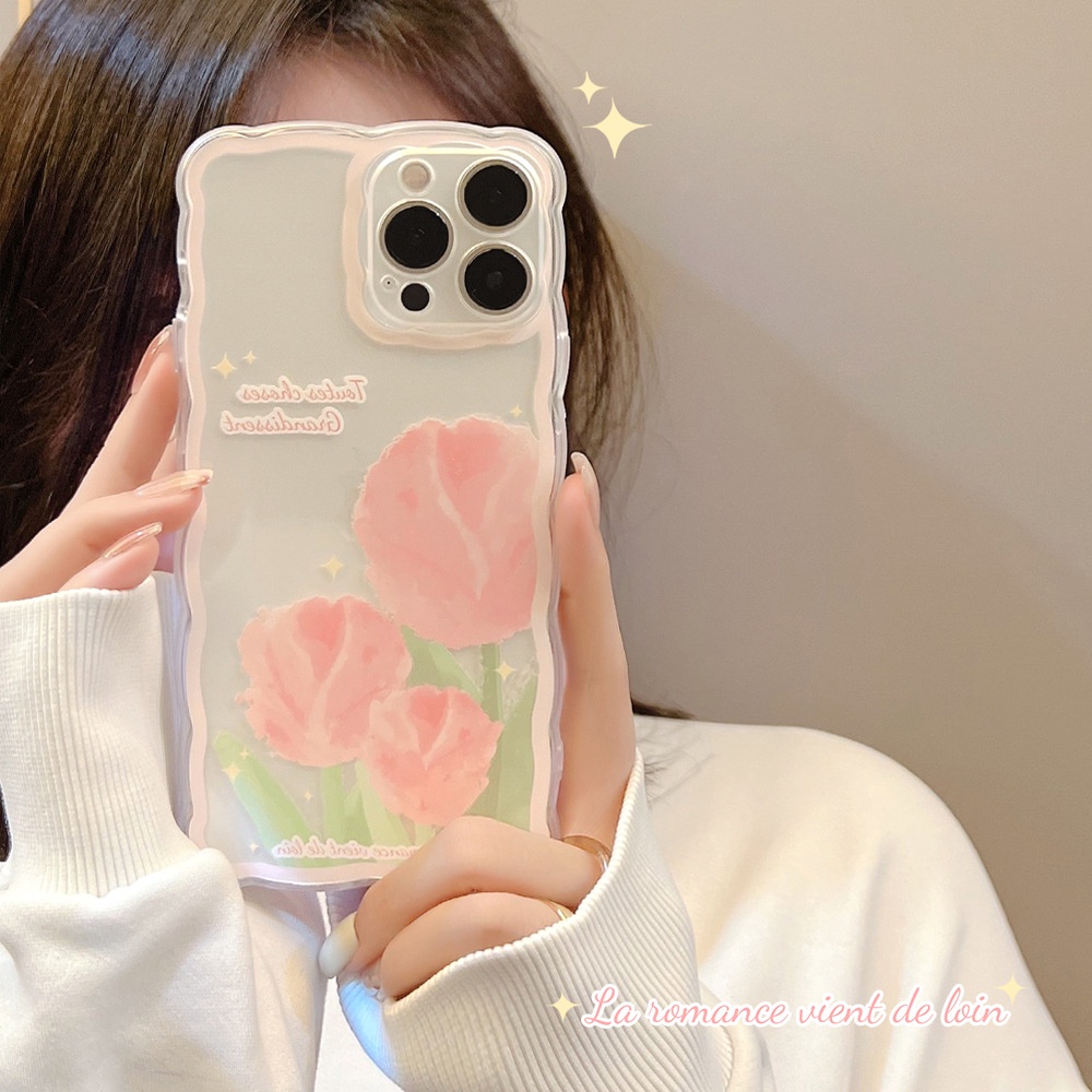 IPHONE Musim Panas Pink Bunga Tulip Transparan Lembut Casing Ponsel Cover Untuk Iphone7 8 PLUS X XR XS 11 12 13 14 MINI PRO MAX SE 2020