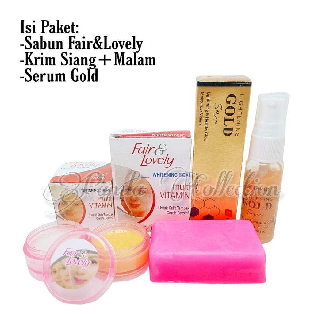 Paket Kecantikan 3in1 Wanita/Serum Gold+Sabun Cuci Muka+Pelembab Siang dan Malam Fair&Lovely