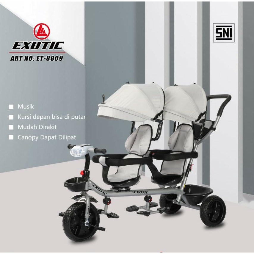 Exotic Tricycle ET8809 - Sepeda Roda Tiga Anak Kursi Double