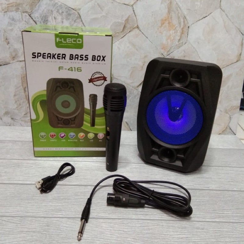 Speaker Karaoke Bluetooh Fleco F-416 Free Mic - Speaker Meeting Fleco F-416 Memory Aux Super Bass