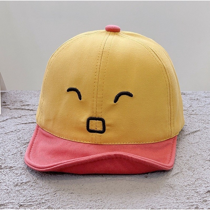 Topi Lokal Anak Bayi Laki Laki Perempuan Model Emoticon Lingkar 47 48 49-Mustard/orange