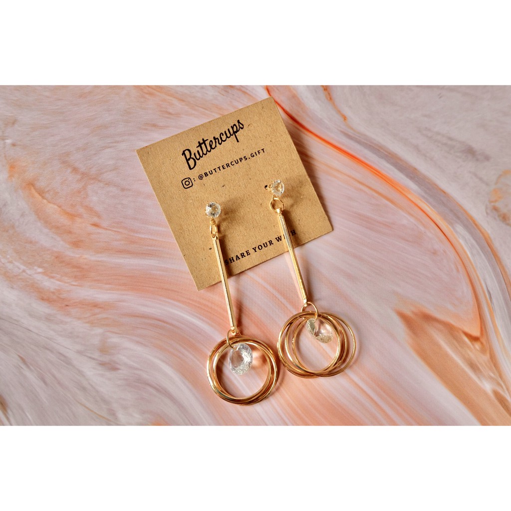Gold earrings with diamond anting pesta korea emas hoop panjang elegan anting wanita emas