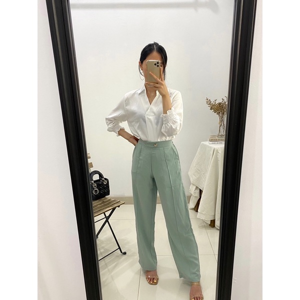 KINO Pants Long Button Formal Kulot / Office Pants / Straight Kulot Pants Casual / Celana Kulot Wanita / Celana Kantor Wanita P9