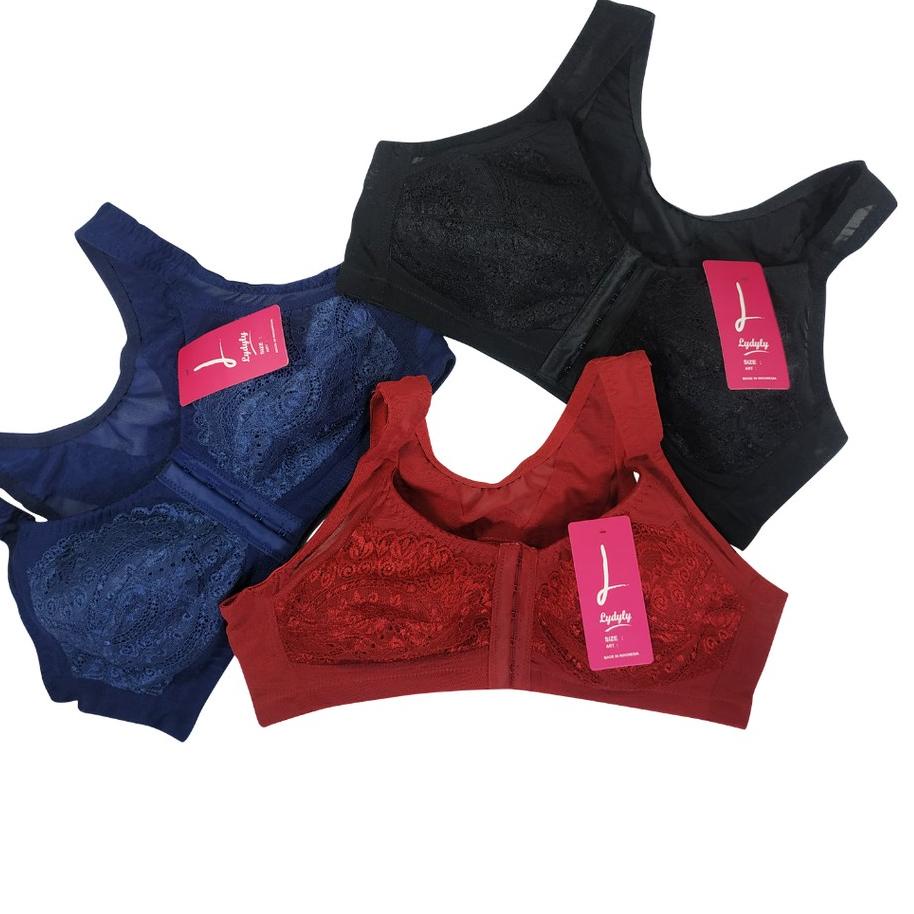 ☏ Lydyly - Bra Mama Kait Depan Tanpa Busa Dan Kawat | Korset Bra Renda Premium | BH Full Big Cup BH 