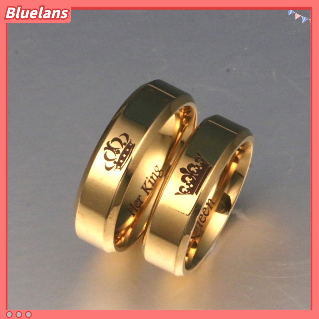 Bluelans Couple Ring His Queen Her King Crown Titanium Steel Letter Engraved Lover Ring Jewelry