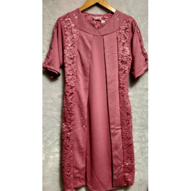Pakaian wanita, Dress import bahan scuba mix brukat motex, elegant dan mewah