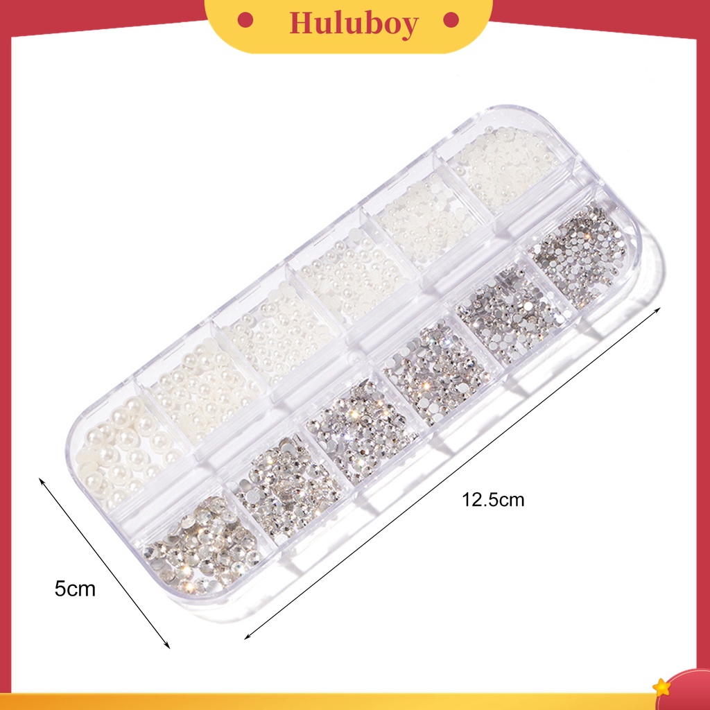 Huluboy Huluboy♡ 12 Grid / Kotak Berlian Imitasi Glitters 3D Bentuk Bulat Untuk Dekorasi Nail Art
