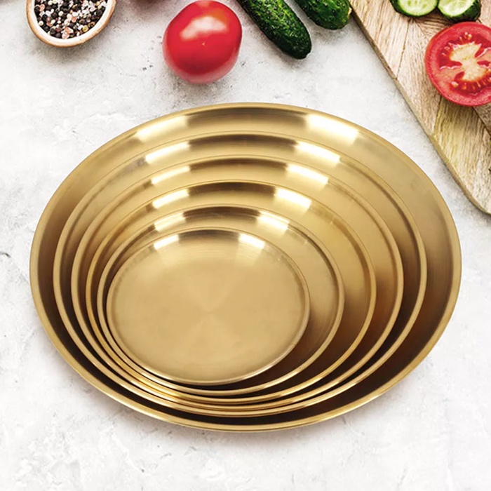 Piring Stainless Korea Piring Cantik Tempat Saji Kue Warna Gold dan Silver