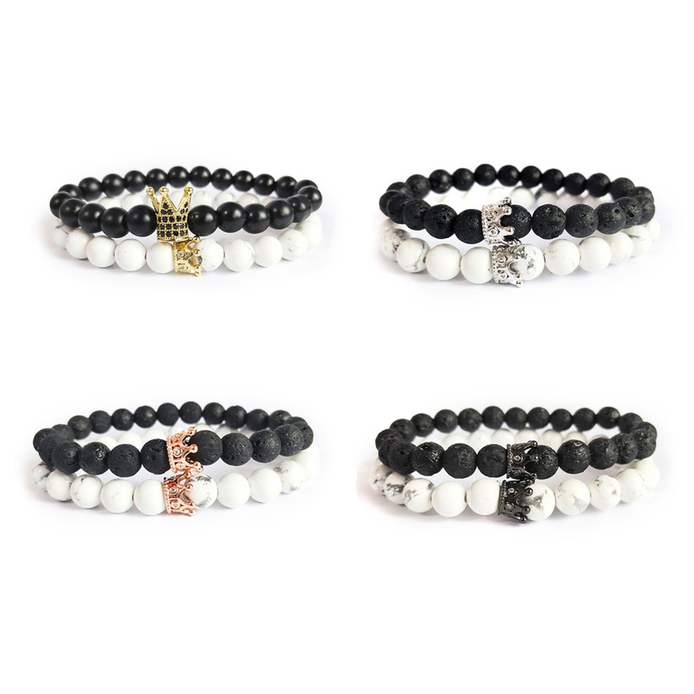 Hu Hu Hu Hu Hu Alat Bantu Pasang Kacamata♡ 2pcs Gelang Manikmanik Batu Alam Bandul Desain Mahkota Menarik Elastis Untuk Priawanita