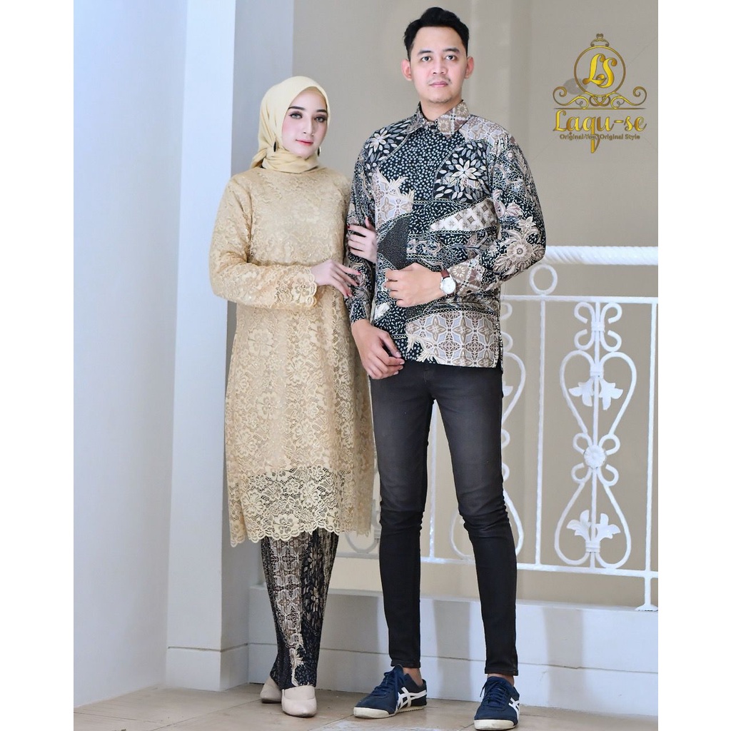 Setelan Kebaya Tunik Batik Couple Modern Terbaru Outfit Pasangan Kondangan Wisuda by santiank kebaya