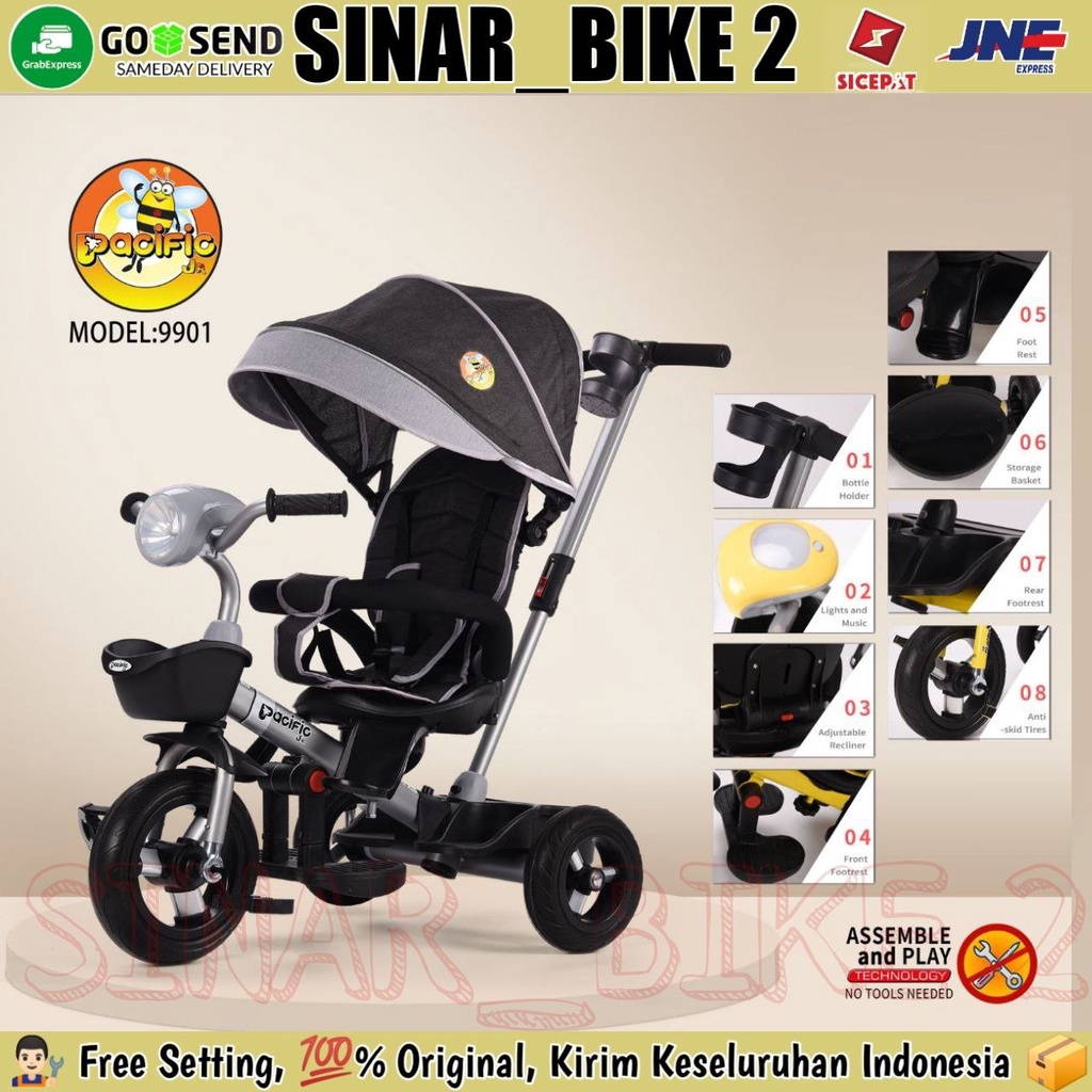 Sepeda Roda 3 Tiga PACIFIC PC 9901 Musik Lampu Kanopi Tricycle