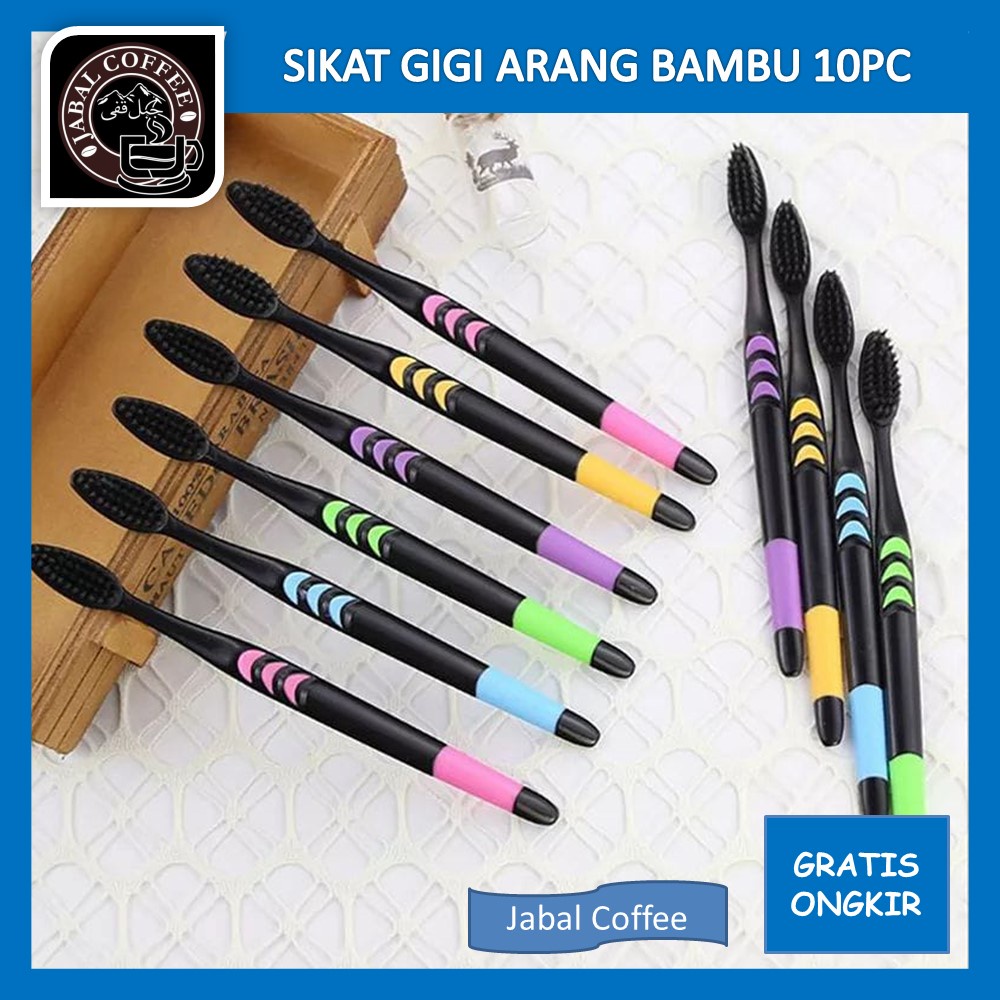 Bamboo Charcoal Tootbrush Black / Sikat Gigi Arang Bambu Isi 10 Pcs / Sikat Gigi Dewasa