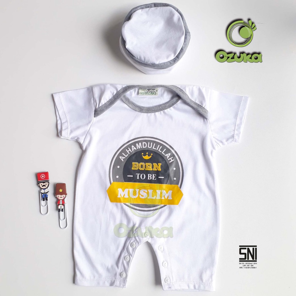 Baju Bayi Laki Laki Born To Be Muslim Romper Jumper Bayi Islami Ozuka