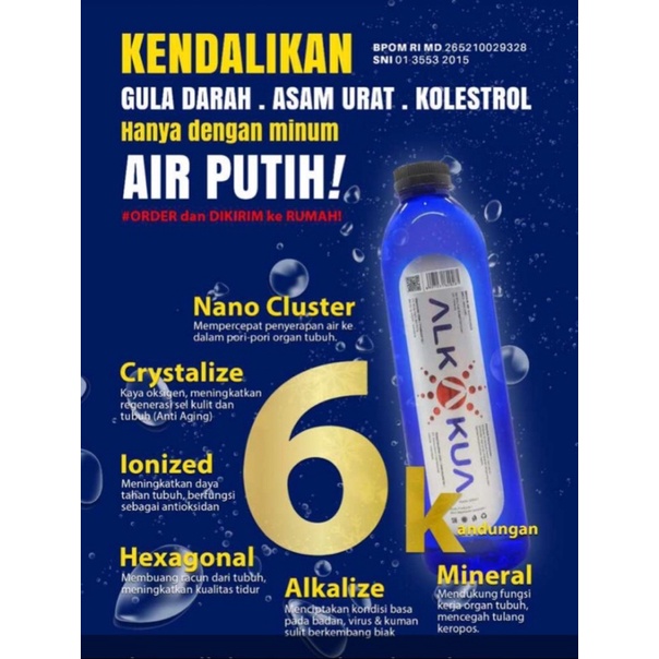 

Air mineral kesehatan Alkakua dalam kemasan 500ml