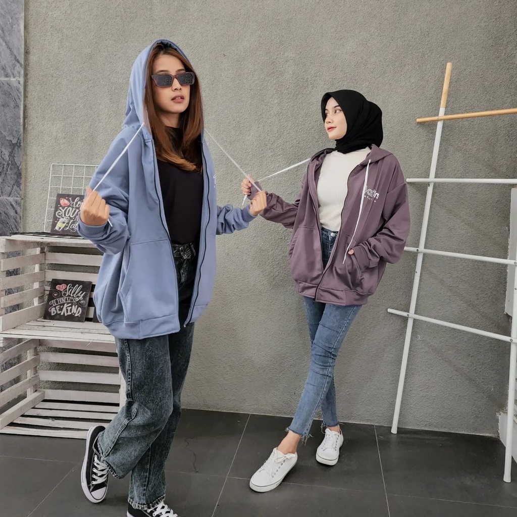 Hoodie Zipper Cewe Wanita Oaker