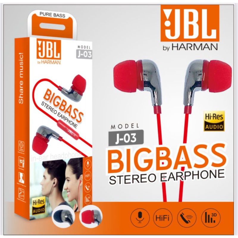 Hf Highclass / Headset Hansfree Earphone JBL Seri J-03 Big BASS Streo Earphone