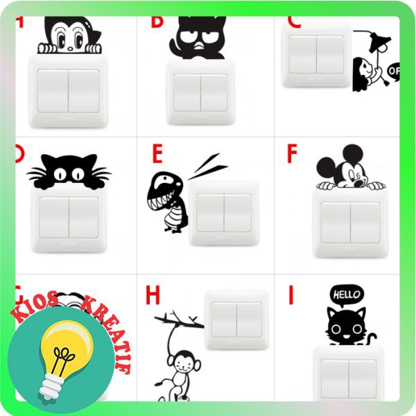 Murah Wall Sticker Saklar Lampu Rumah Puluhan Karakter Lucu Unik Stiker - Hitam