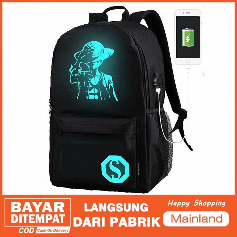 Mainland Tas Ransel Stylish Backpack Pria Pungung Tas Sekolah Luminous USB Charger TCR03-A