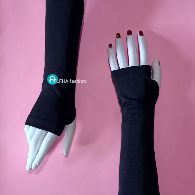 Handsock jempol polos spandek balon/hansock fingerless muslimah/manset tangan wanita muslimah