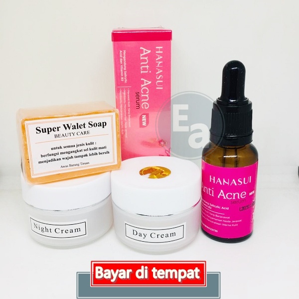 Paket Cream Walet Super 4 IN 1 _ Serum Hanasui Pink Anti Acne Dan Jerawatsunscreen