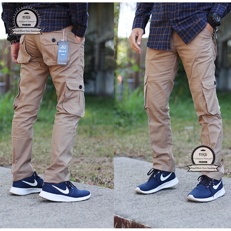  celana cargo panjang mocca  cowo cowok pria slimfit 