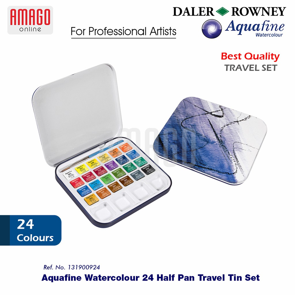 DALER-ROWNEY - AQUAFINE TRAVEL SET - 24 HALF PAN WATERCOLOUR - 131900924