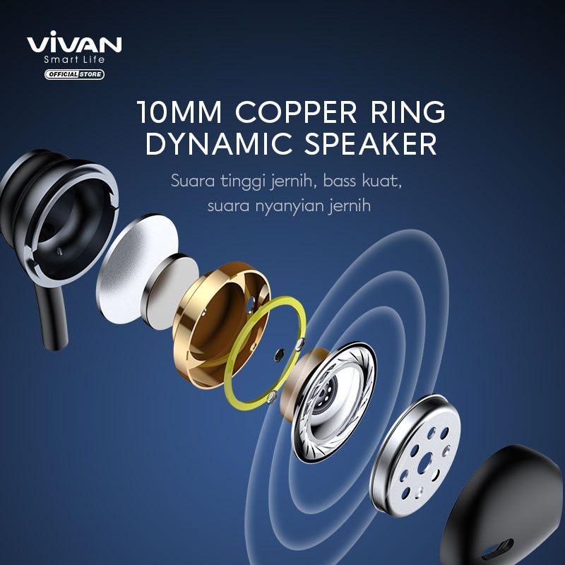 Handsfree Vivan Q12 Deep Bass Clear audio quality - Hitam