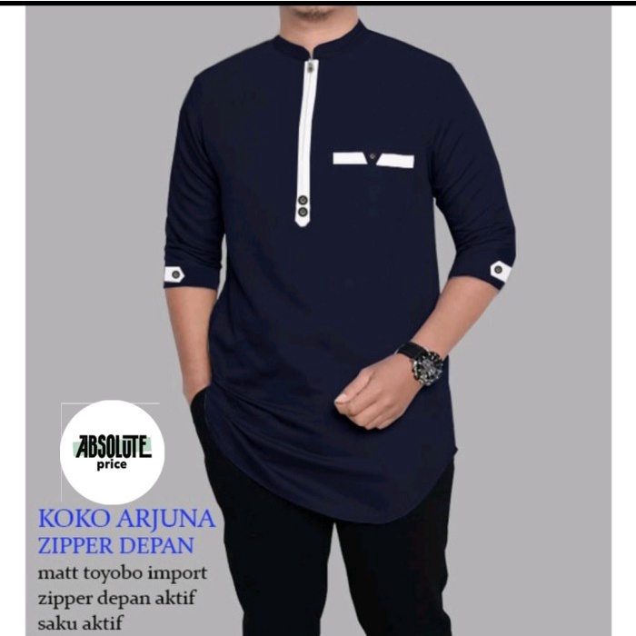 Baju koko Pria Dewasa Remaja AP KOKO ARJUNA Toyobo Zipper Terbaru 2021 / COD / (6 Warna XL) - Navy X