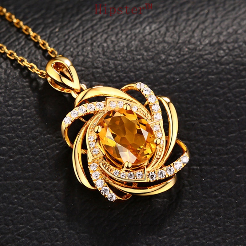 Best-Selling Light Luxury Natural Citrine Full Diamond Flower Gold Pendant Necklace