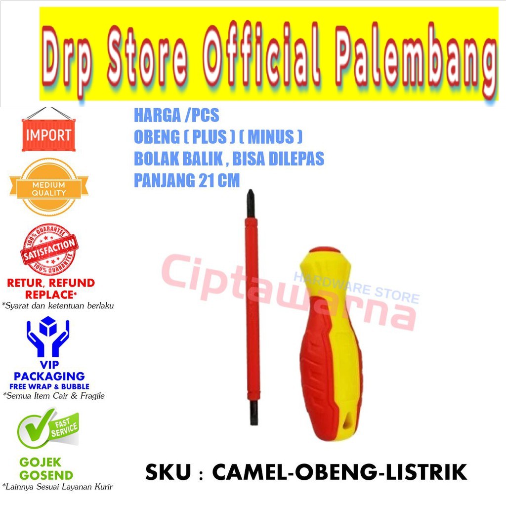 Obeng listrik bolak balik plus minus gagang karet camel obeng tangan