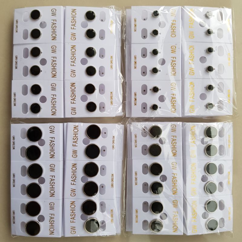 Anting Tusuk Cat HITAM Bulat Metal 12pasang Kulakan Grosir