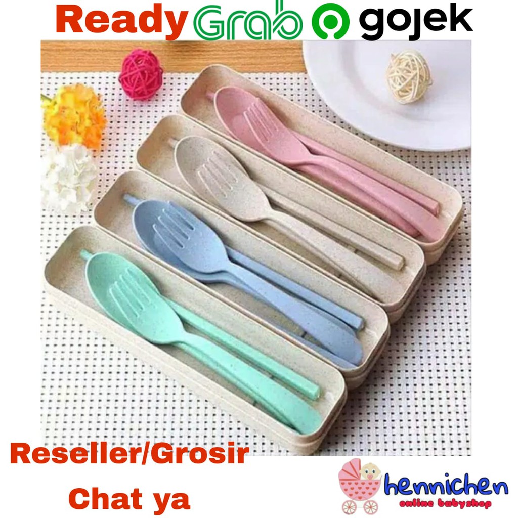 SET ALAT MAKAN BAHAN JERAMI GANDUM / SET SENDOK TRAVELLING