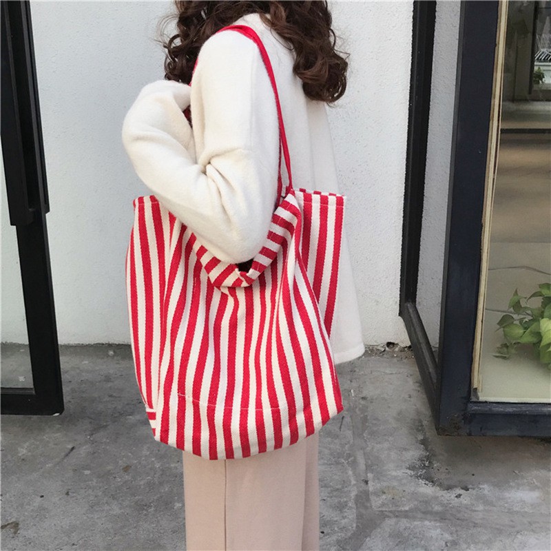 TC-50 tas kanvas canvas besar strip wanita bahu import jepang korea high quality