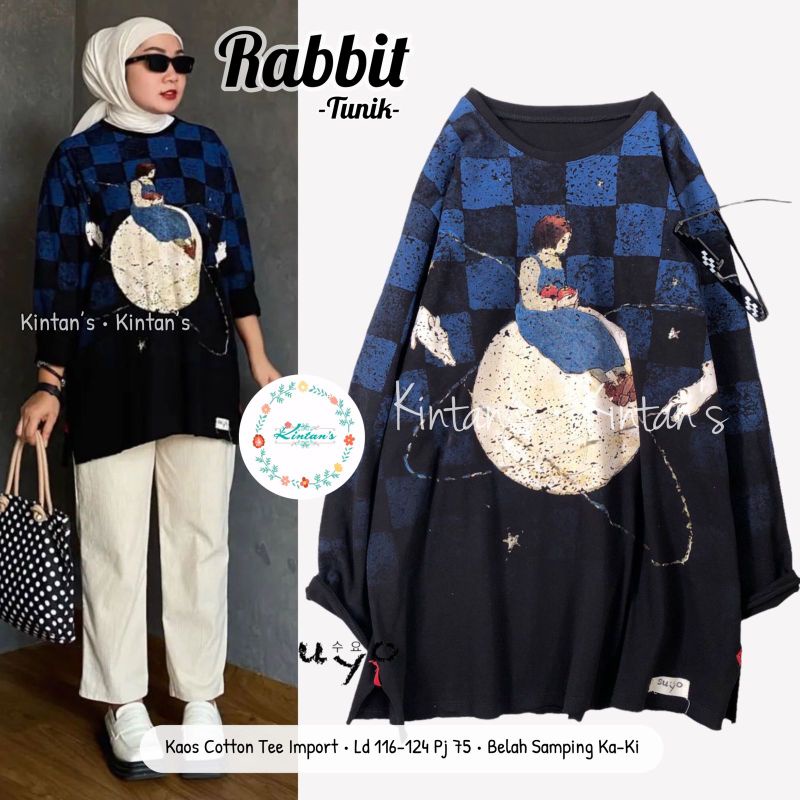 RABBIT TUNIK / OVERSIZE WANITA MUSLIMAH / Katun kekinian BY KINTANS