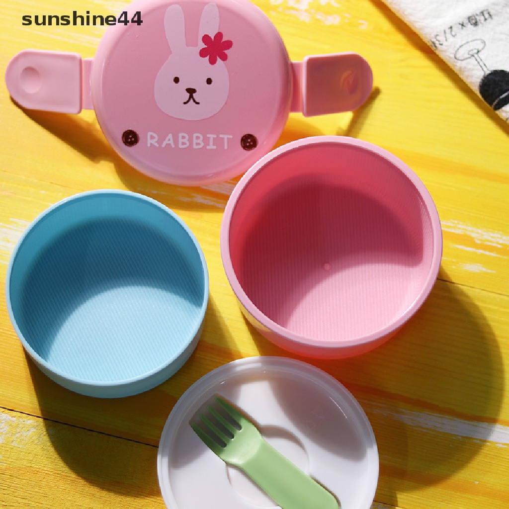 Sunshine Kotak Makan Bento Mini Bulat Dua Lapis 540ml Gaya Jepang Untuk Anak