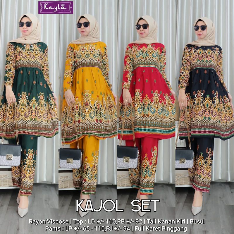 SETELAN TUNIK + CELANA RAYON VISCOSE MOTIF ALA INDIA KAJOL SET BY KAYLA