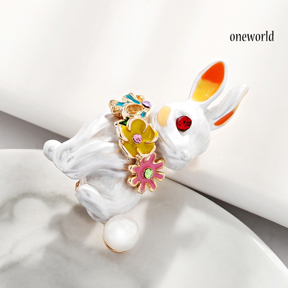 OW@ Women Rabbit Rhinestone Enamel Brooch Pin Badge Banquet Party Suit Lapel Decor