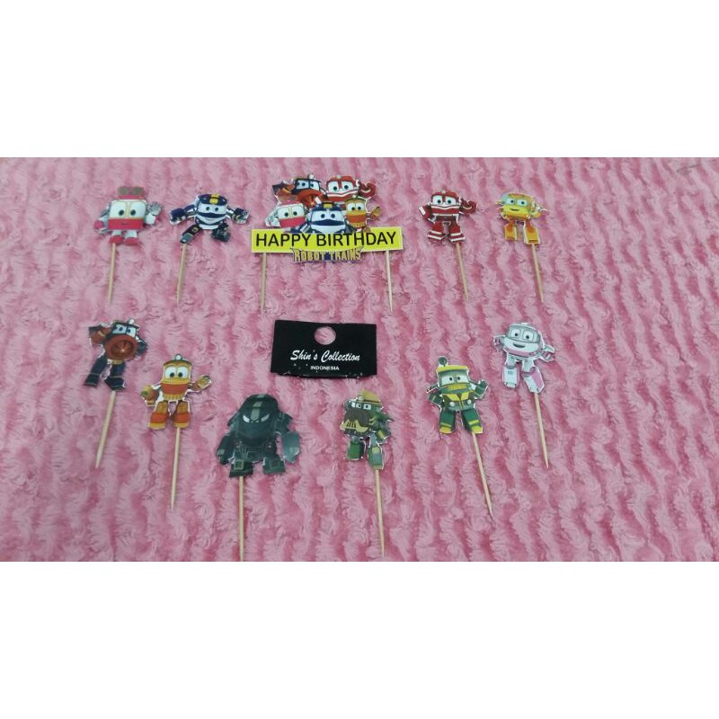 Cake topper Robot trains 1set isi 11 pcs