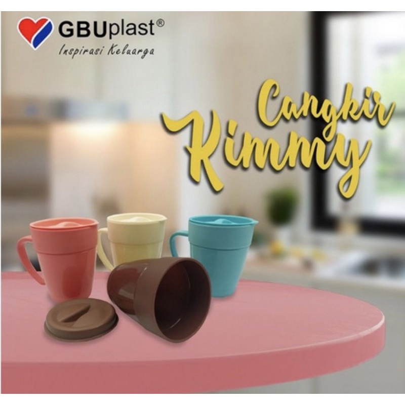 GBU Cangkir Tutup Plastik KIMMY 350ml  / Gelas Mug Tutup Warna